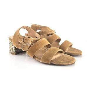 For Love & Lemons x Marais Jardin Heel NWOB Size 7.5 Camel Brown Glitter